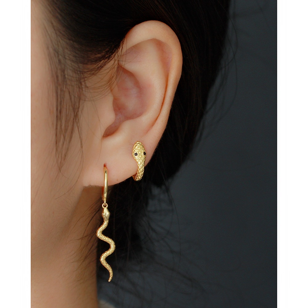 6g Weight 0.03µm Gold Plating Thickness Electroplating Gold Plating Process Fashion Snake Sterling Silver Hoop Earrings 1 Pair