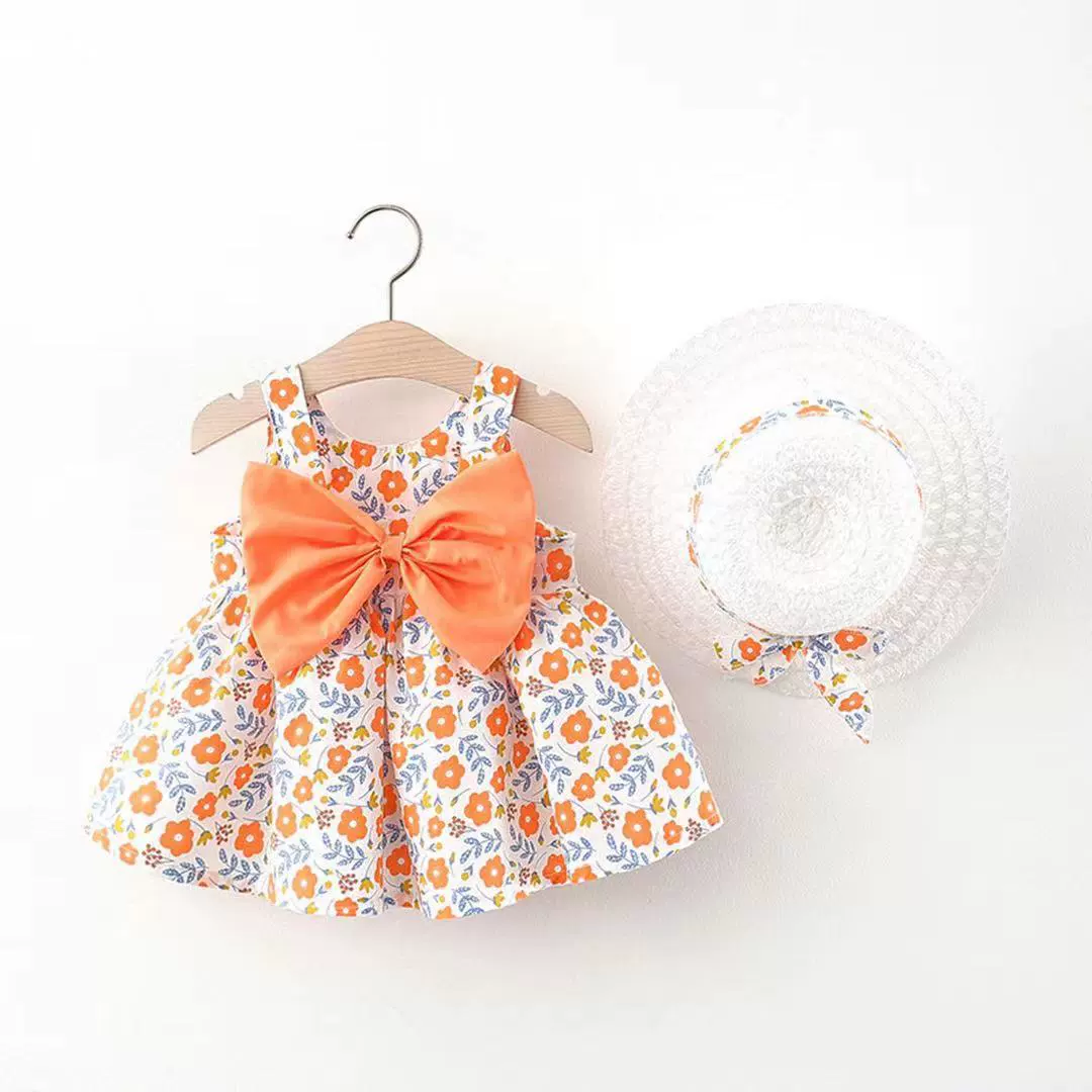 Summer sleevless dress girl's with bow, 1234 years, flowered