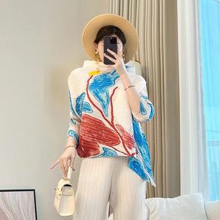 New Summer Fashion Elegant Printed Irregular Loose Large Size Design Chic Top Versatile