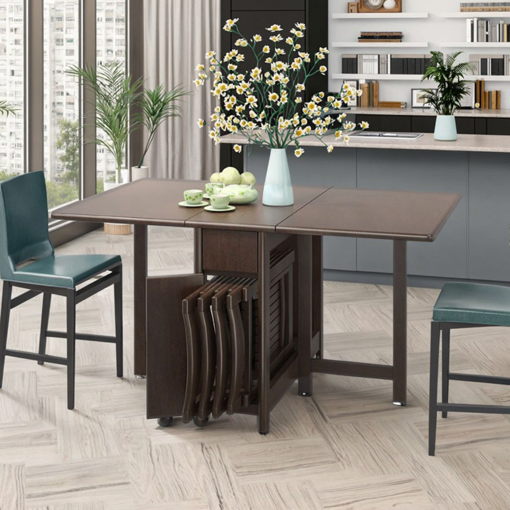 Foldable Storage Dining Table and Chair Combination Household Multi-Functional Table and Chair Set Simple and Creative Solid Wood Table and Chair Set