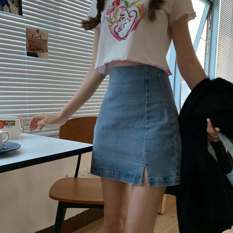 包臀牛仔短裙小个子开叉高腰字半身裙女小码搭配显高夏