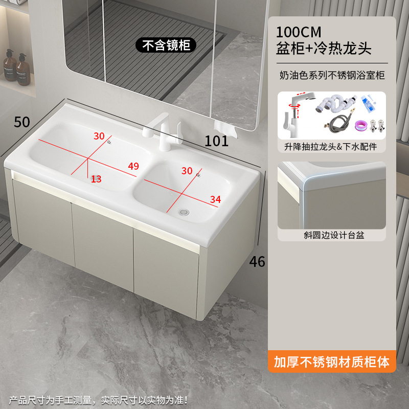 Acero inoxidable doble cajón impermeable doble lavabo lavabo baño combinado lavabo cerámico lavabo integral image 8