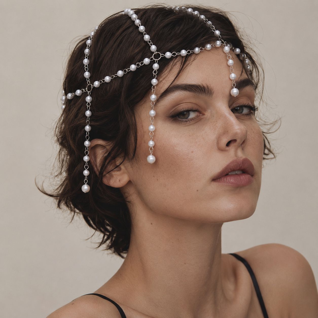 Popular in Europe and America, pearl tassel hair chain for women, vintage bridal wedding headpiece, holiday accessory