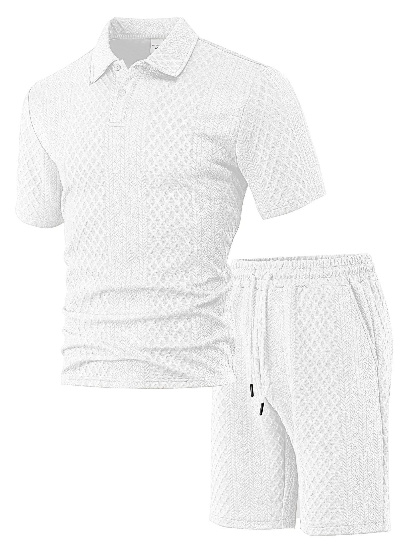 Herren Freizeit Sport Jacquard Polohemd Und Shorts Set Sommer_voghion.com
