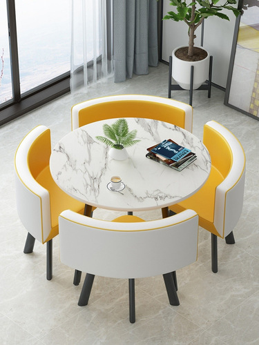 A simple and elegant business negotiation, reception table and chair set, consisting of one table and four chairs, office and leisure meeting round table, milk tea shop, personalized design