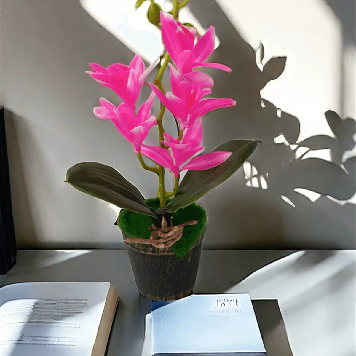 仿真手感蝴蝶兰小盆景仿真花室内创意装饰仿真盆栽装饰人造花摆件