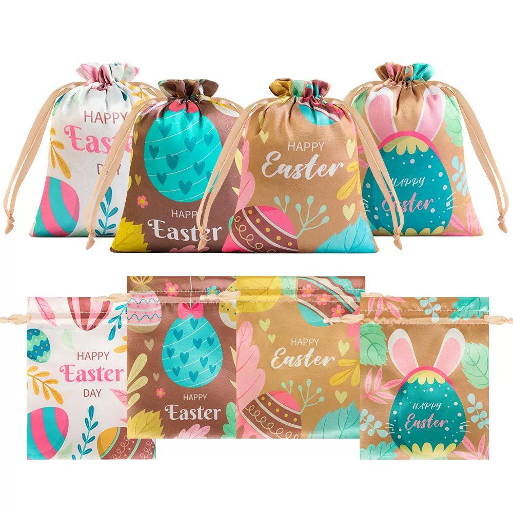 色丁布抽绳束口袋糖果礼品袋跨境复活节仿真丝缎面丝绸礼品收纳袋