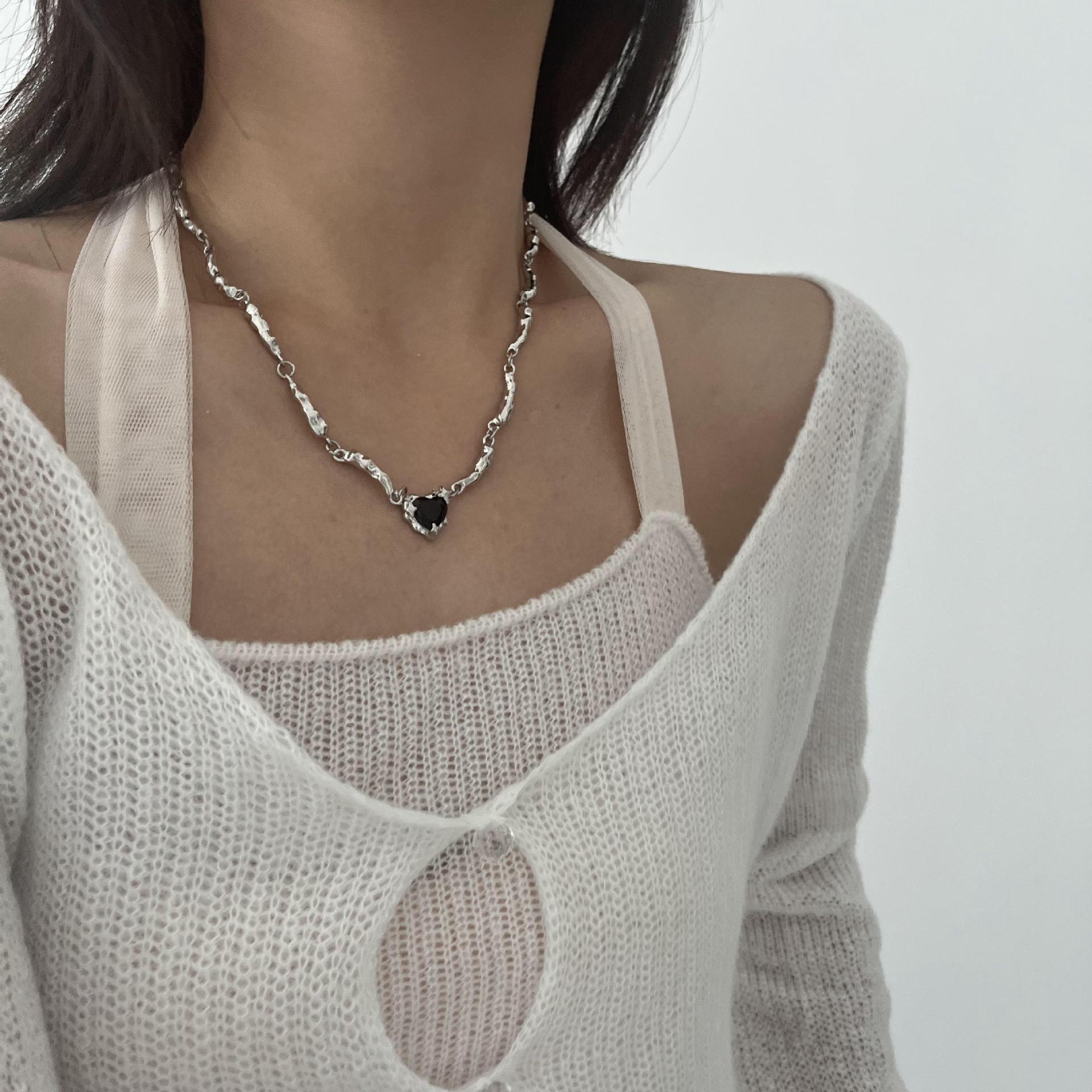 Fashion Heart Shape Titanium Steel Plating Inlay Necklace Colorza_colorza_2