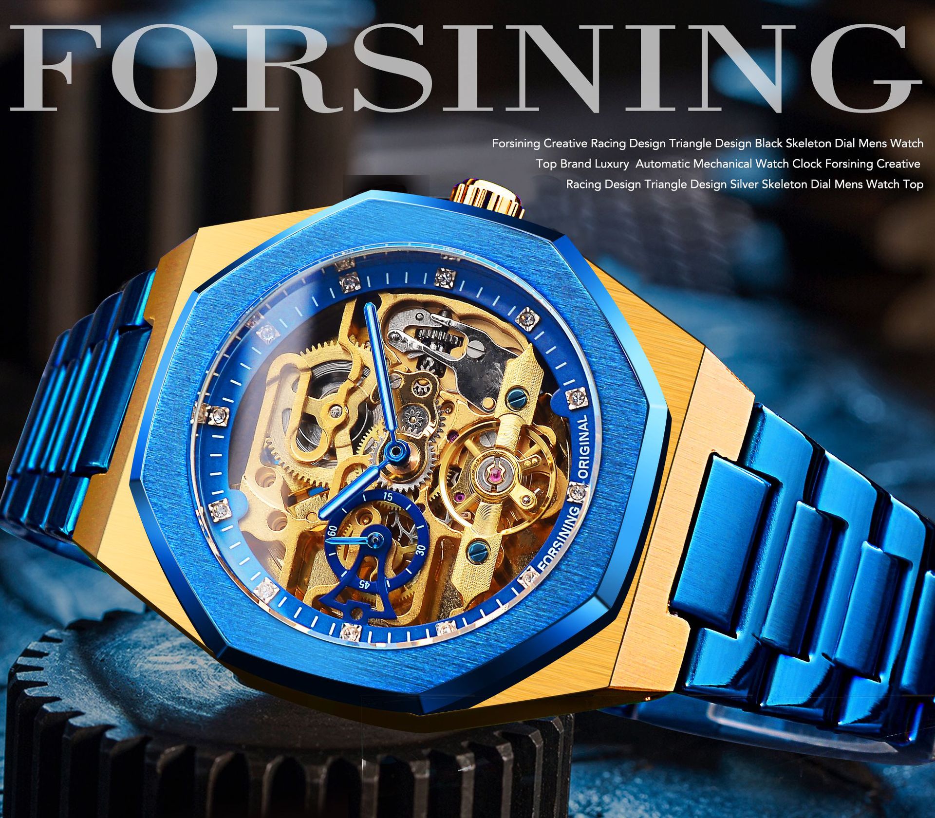 Men's Automatic Mechanical Watch With Blue Steel Strap Tourbillon_voghion.com
