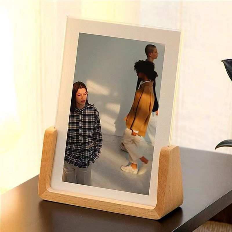 Madera sólida de nuez negra marco de foto en forma de U plataforma de exhibición acrílica base de calendario tarjeta de conferencia base de soporte de madera