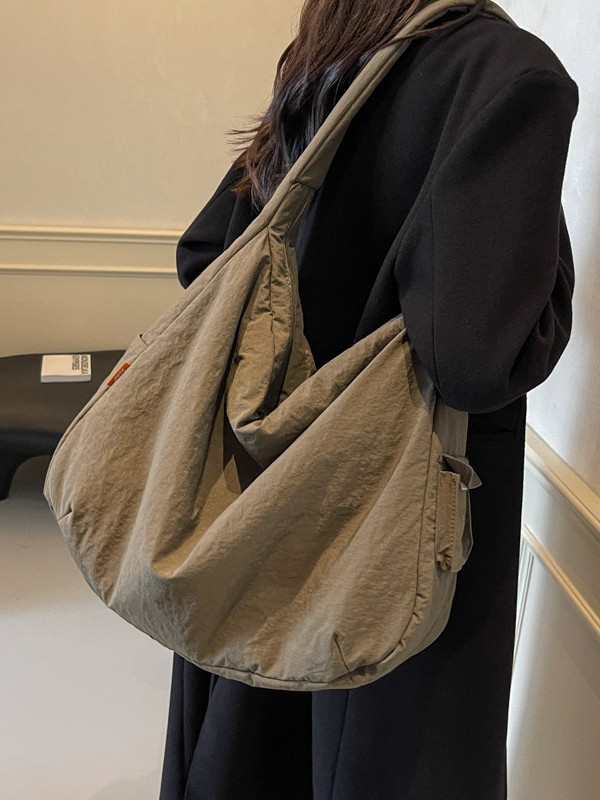 Nylon capacious solid color shopping bag one shoulder