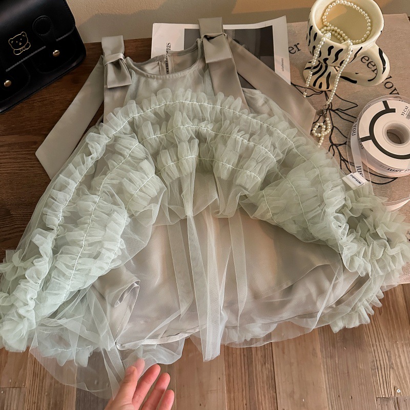 Vestido de Niña Dulce y Bonito, Vestido de Verano con Lazo, Falda de Tul, Vestido de Princesa para Bebé