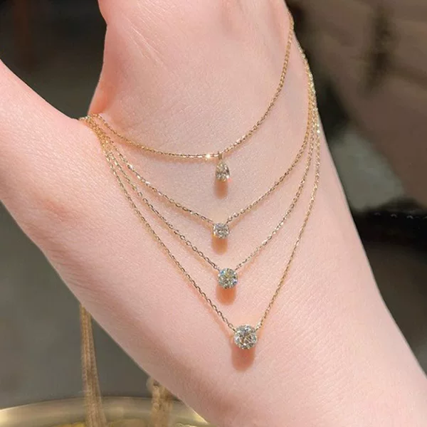 Japanese Style Light Luxury Nose Drill Necklace 925 Sterling Silver Gold Plated One Diamond Moissanite Claw-Free Single Diamond Clavicle Chain Niche