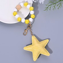 五角星流苏木珠手腕钥匙扣 跨境新款时尚PU皮革包包汽车挂件礼品