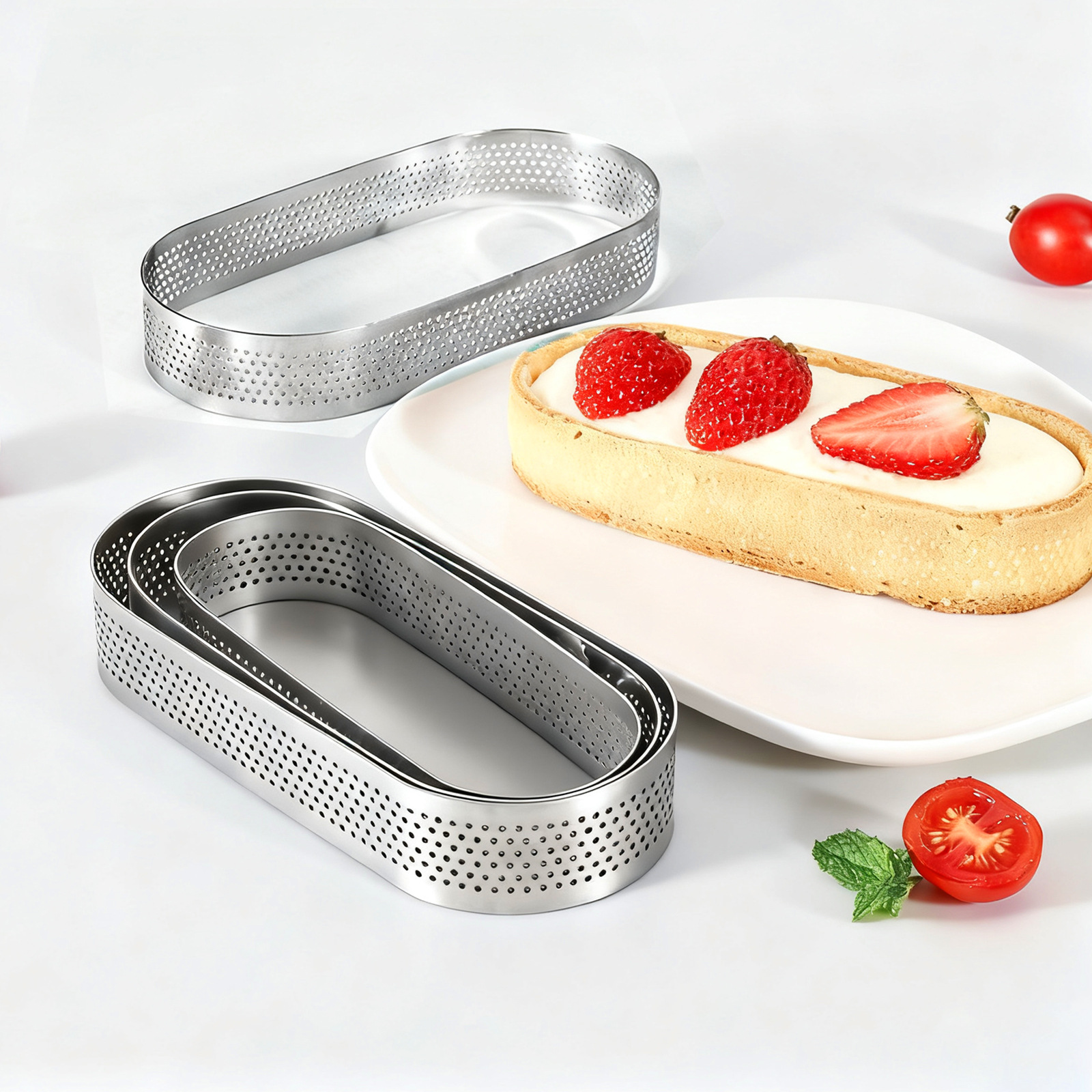 In-Stock Oval Baking Tool Perforated Mousse Ring French Tart Ring Cheese Rice Cake Ring Tart Ring Cake Ring Mold