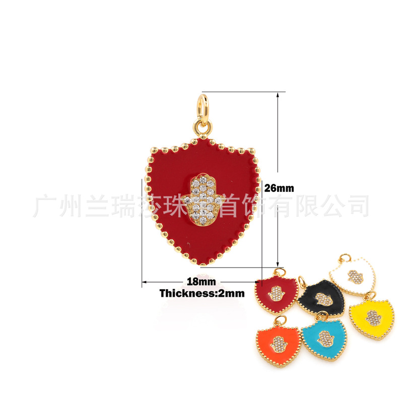 Drop Oil Shield Shaped Zircon Hamsa Hand Pendant Jewelry DIY Bracelet Necklace Making Accessories Copper Plated 18K Gold