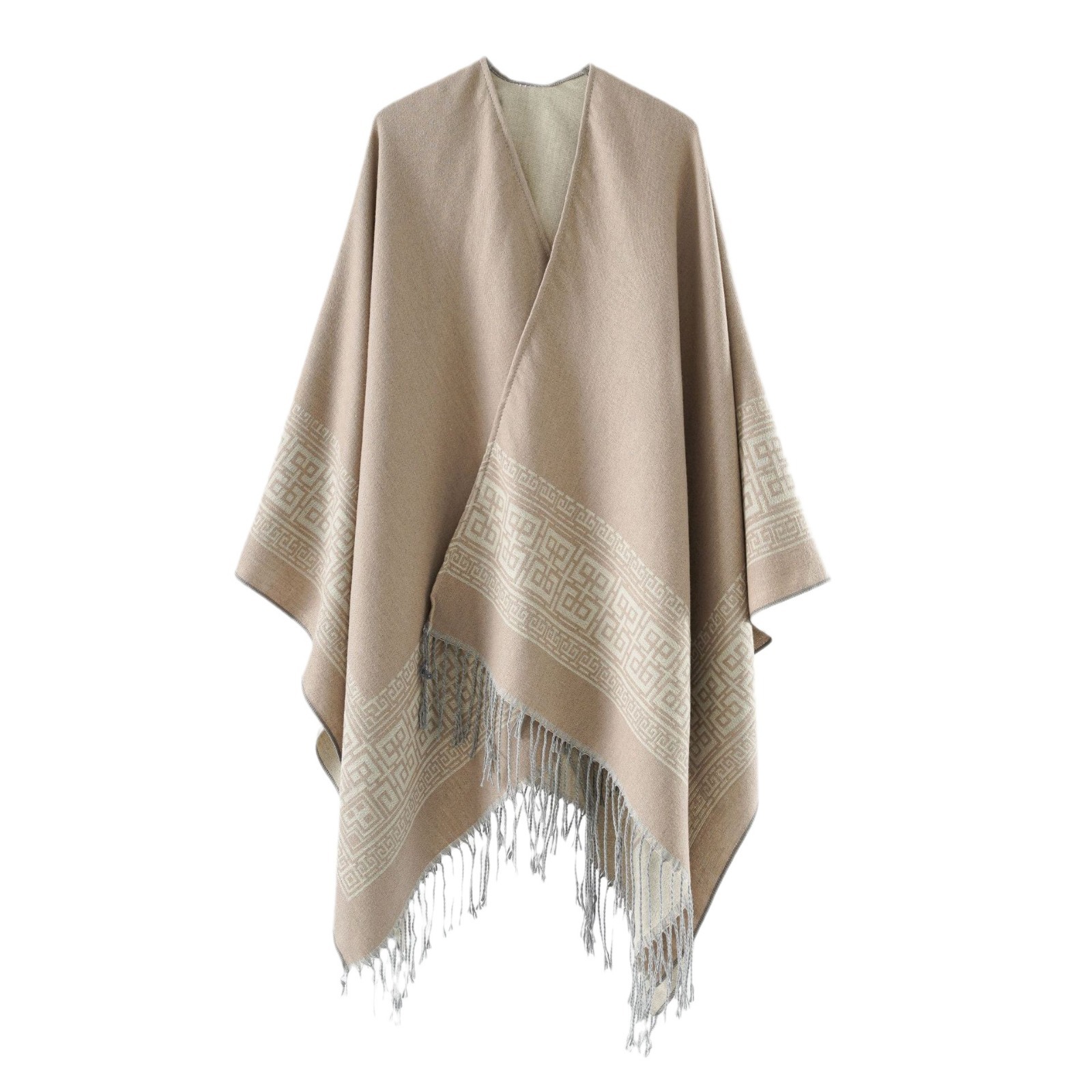 Nuevos productos transfronterizos de moda de otoño y invierno atmósfera simple bordilla exterior con una capa universal de alto caliente capa bifurcada