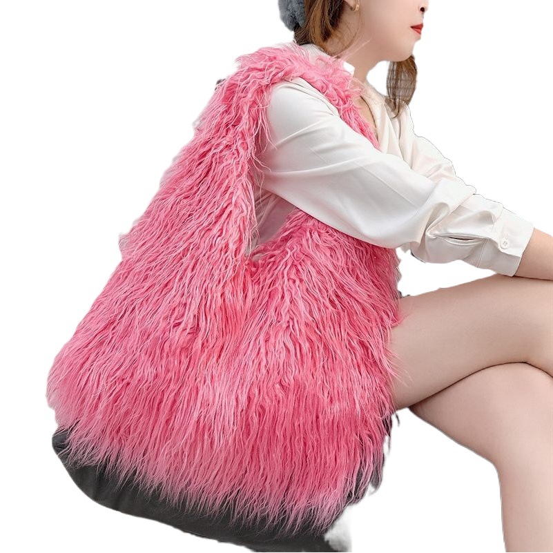 2023 europeo y americano transfronterizo nueva bolsa de gran capacidad de la bolsa de piel sintética de lana de playa de felpa bolsa de piel femenina