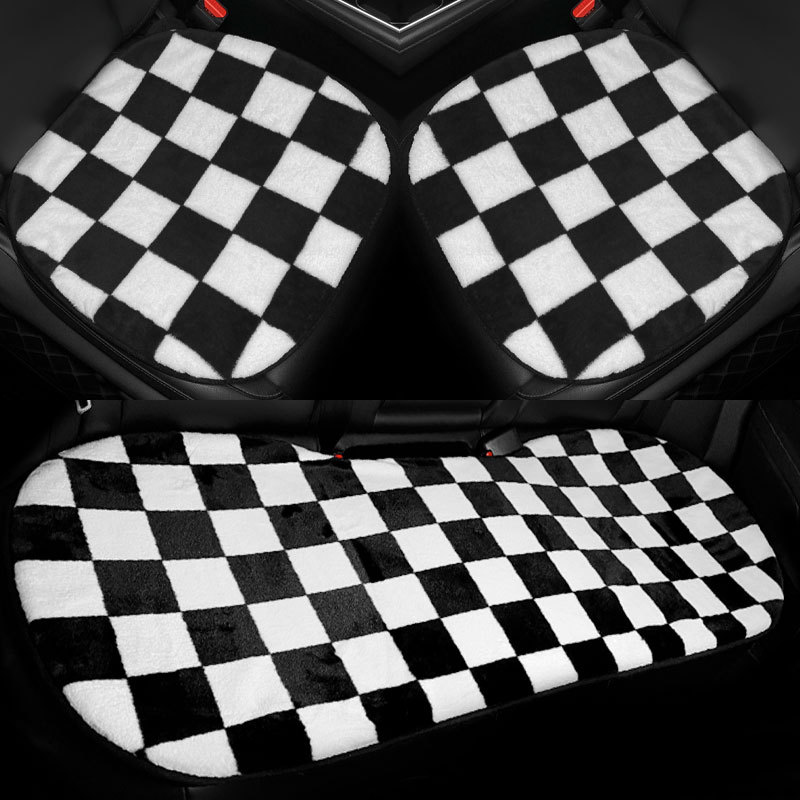 汽车坐垫冬季棋盘格羊毛绒单片座套单个车垫车载保暖加绒车内坐垫