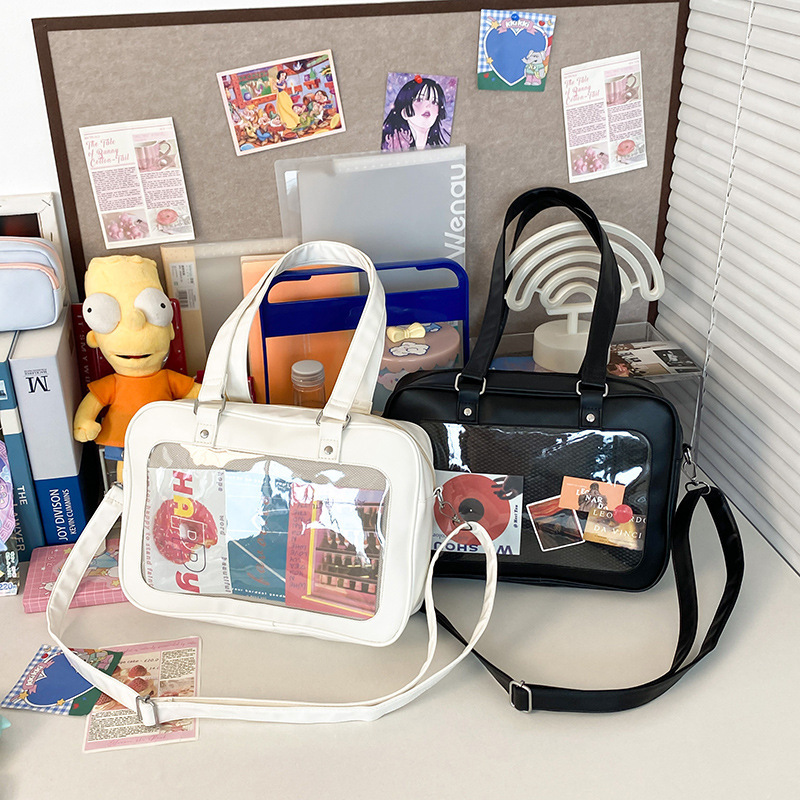 새로운 일본식 휴대용 투명 배지 통증 가방 아기 가방 여성 귀여운 jk 유니폼 휴대용 크로스 바디 가방 학생 2 차원