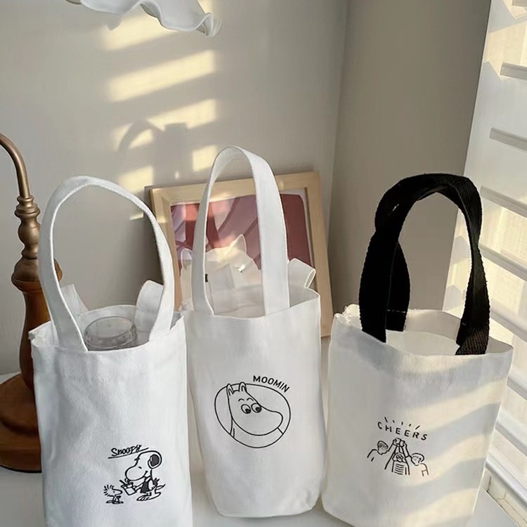 便携棉布手提杯袋保温水杯简约ins风学生收纳雨伞奶茶日系帆布包