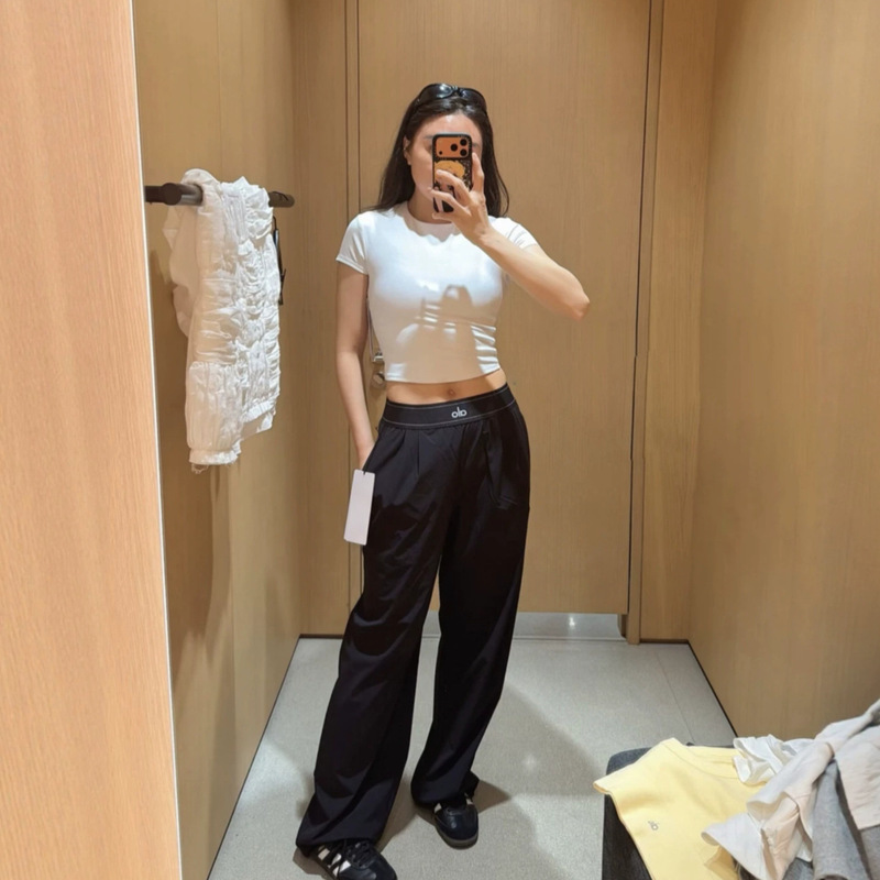 Alo Pants with Woven Tape, High-Waisted, Ice Silk, Drapey, Quick-Dry, Long Pants, Summer Loose Wide-Leg Casual Straight-Leg Sports Pants for Women Alo Pants with Woven Tape, High-Waisted, Ice Silk, Drapey, Quick-Dry, Long Pants, Summer Loose Wide-Leg Casual Straight-Leg Sports Pants for Women