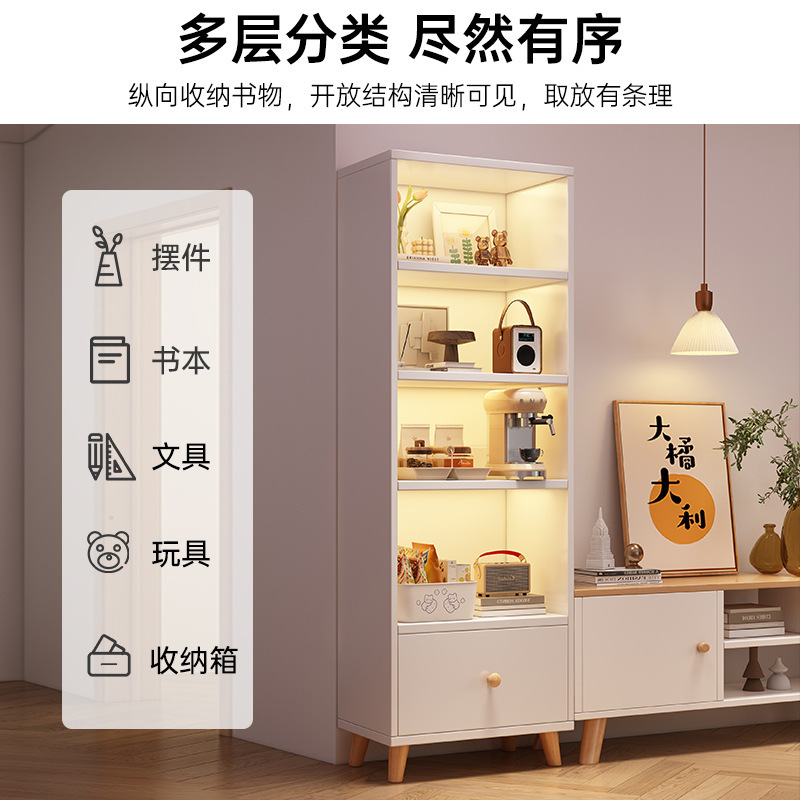 Estante de libros estantería de piso sala de estar contra la pared armario de almacenamiento armario de almacenamiento multicapa con puerta de exhibición armario de celosía