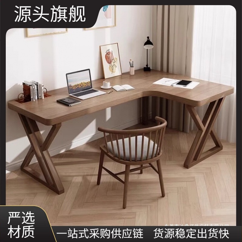 Simple solid wood L-shaped corner desk for multiple people to study and write, office desk, bedroom study wall-mounted computer desk Simple solid wood L-shaped corner desk for multiple people to study and write, office desk, bedroom study wall-mounted computer desk