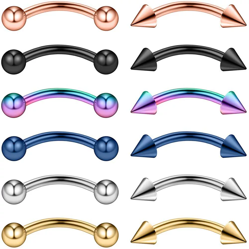 Нержавеющая сталь для бровей гвоздь для губ европейские и американские украшения для проколов многоцветные многоразмерные титановые стальные вакуумные гальванические ушные гвозди для носа