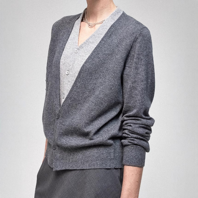 2026 Autumn New Arrival Gentle and Comfortable Niche Fake Two-Piece Soft Cashmere Wool Layered Knit Cardigan for Women