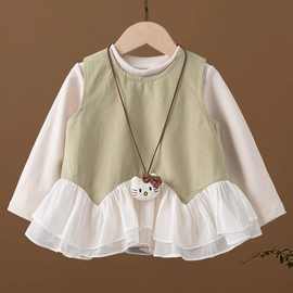 女童秋装套装2025新款洋气时髦早秋韩系巨好看春秋季阔腿裤三件套