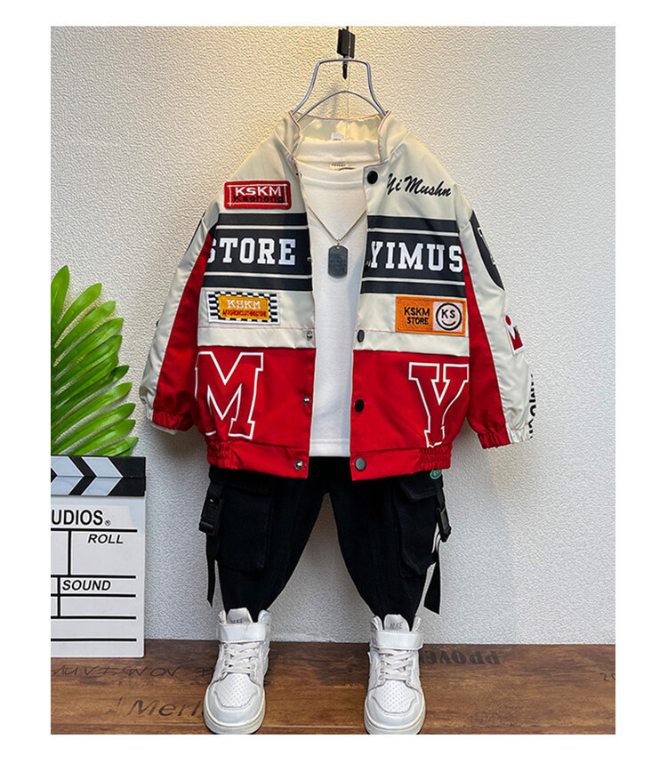 Motorcycle Suit 2024 Spring and Autumn Season New Korean Edition Children's Pi Shuai Jacket Boys' Trendy Cool Coat_voghion.com