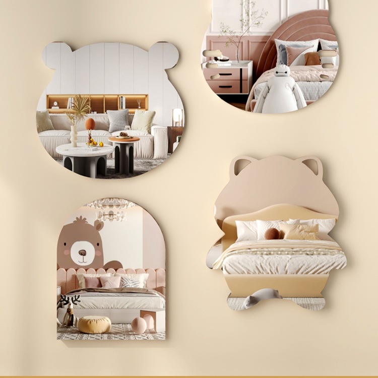 Bathroom Mirror Wall-Mounted Self-Adhesive Acrylic Kidsren's Cartoon High-Definition Toilet Bathroom Punch-Free Makeup Mirror