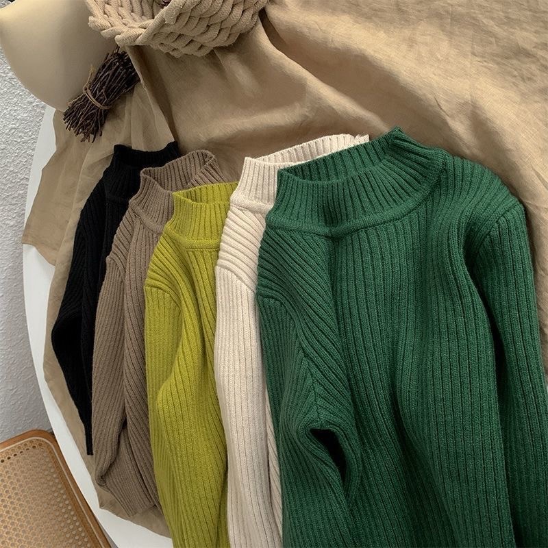 Children's autumn and winter sweaters, boys' mid-neck inner layer, girls' semi-high neck thickened pullover sweater, knitted base layer