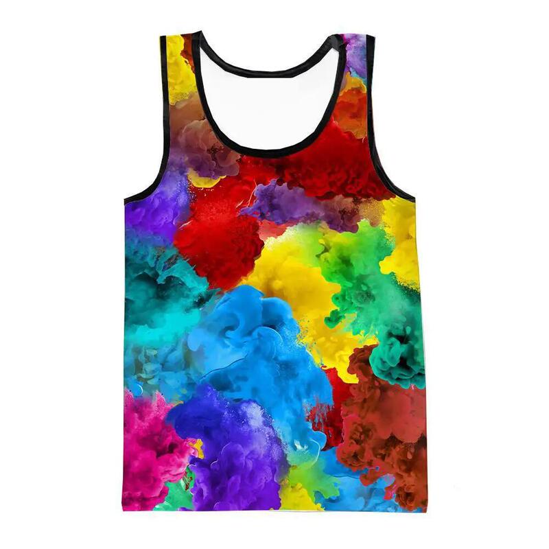 Cross-border AliExpress Amazon hot sale 3D digital printing color men's round neck vest sports workout clothes