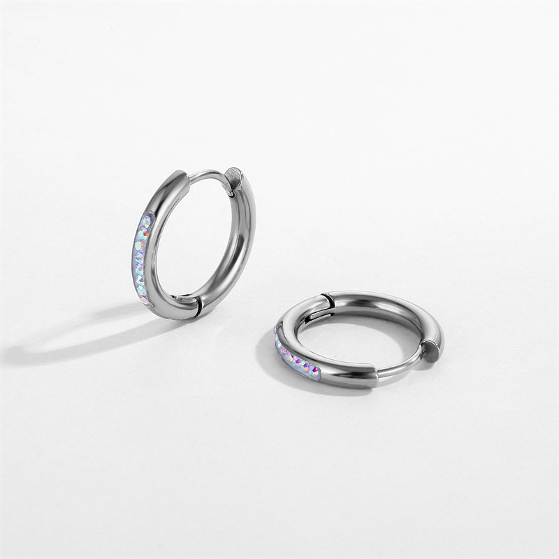 Fashion Circle Stainless Steel Plating Inlay Rhinestones Earrings 1 Piece