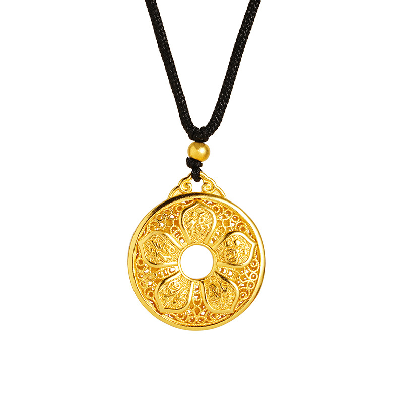 Vietnam arena oro cinco Fu hueco anillo collar de nudo ajustable estilo chino retro aleación Yiwu suministro al por mayor