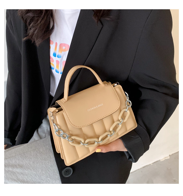 316g Weight Synthetic Leather Lining Material Magnetic Buckle Closure Type Single Shoulder Strap Strap Type Square Bag Bags Type Pu Leather Material Solid Color Pattern Streetwear Style Square Shape Khaki, Red, Yellow, Black Color Small Size Fashion Pu Leather Embroidery Thread Geometric Shoulder Bag Wholesale Nihaojewelry 1