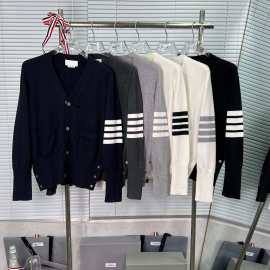 工厂直营高品质春秋季经典四扣杠条纹袖长领男女款毛衣开衫
