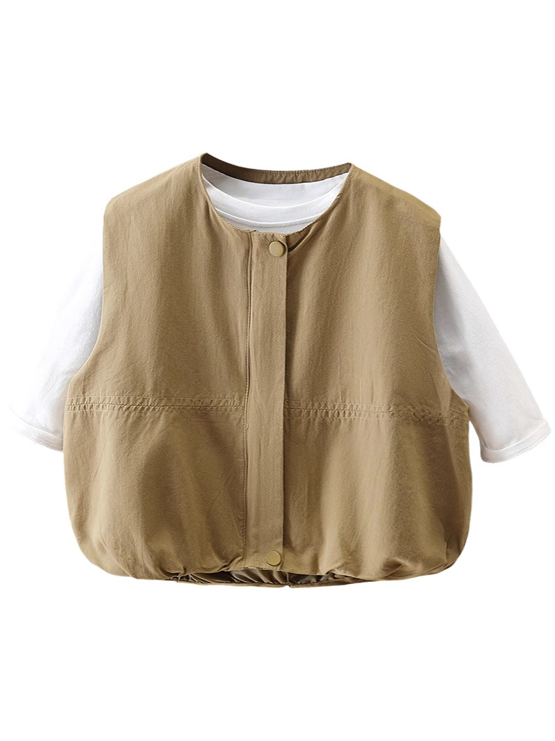 Chaleco para Niños 7644, Estilo Primavera-Otoño, Chaqueta sin Mangas Color Caqui, Chaleco Moderno de Moda Primavera, Nuevo Modelo 2026