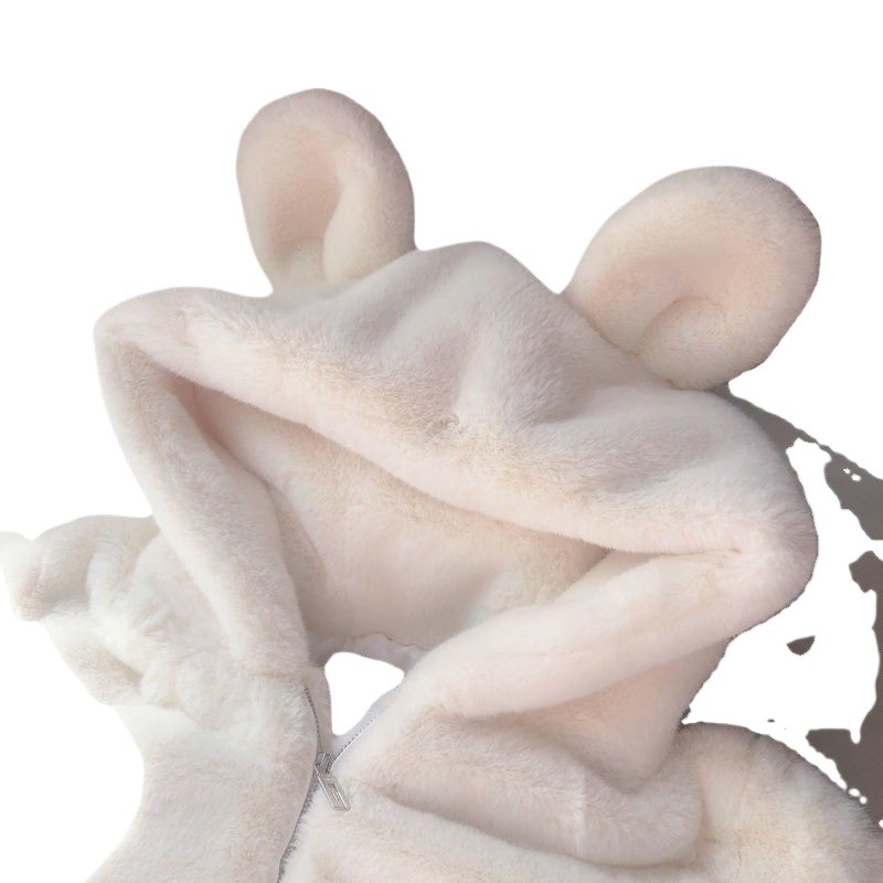 Palton damă din blană artificială cu urechiușe de urs și polar_voghion.com