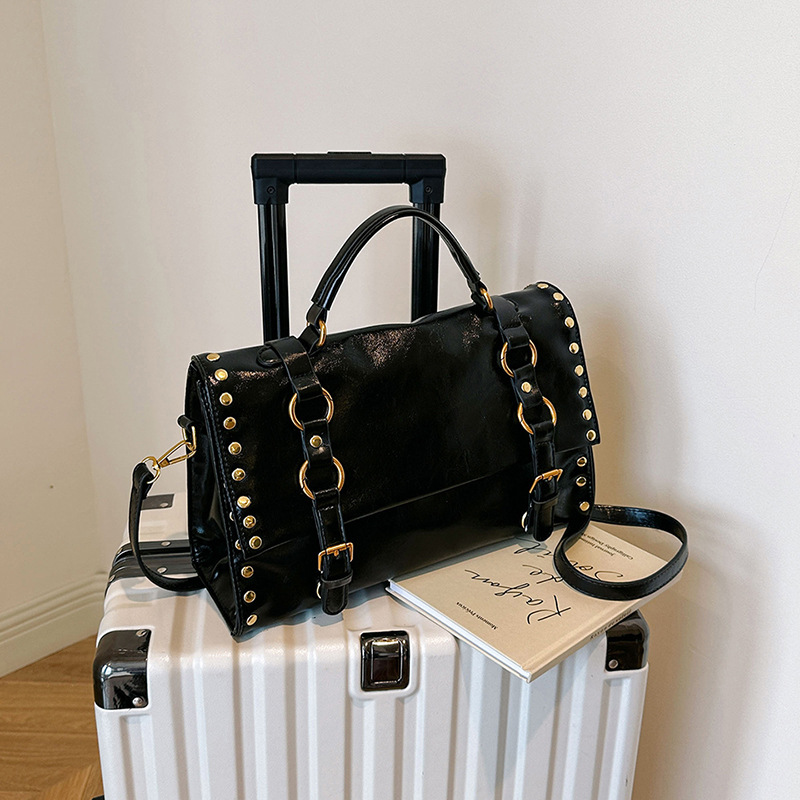 Vintage Waxed PU Messenger Bag – Large Capacity Crossbody Briefcase With Magnetic Closure For Work & College_voghion.com