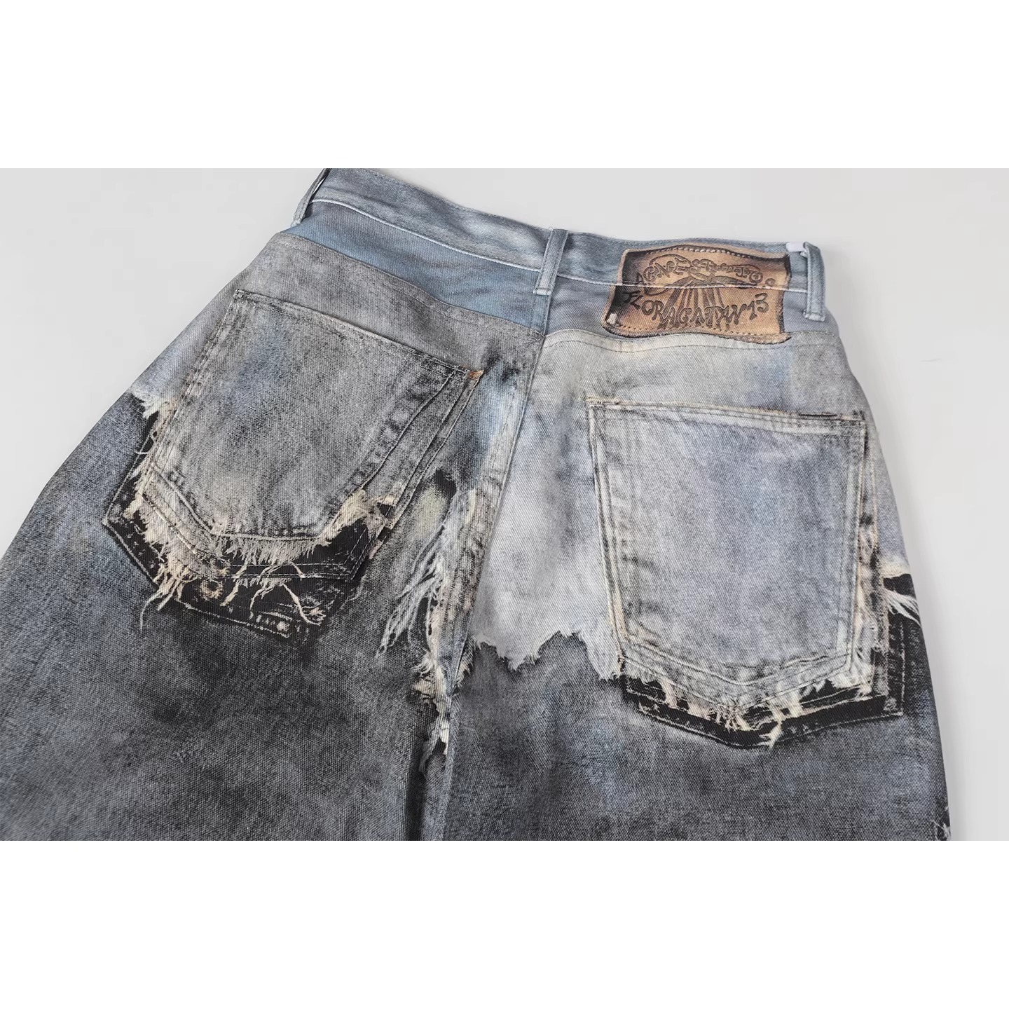 Vintage Distressed Patchwork Denim Pants – Oversized Wide-Leg Streetwear Jeans With 3d Print & Ripped Details (Unisex, Black, S-3xl)_mkmklike.com