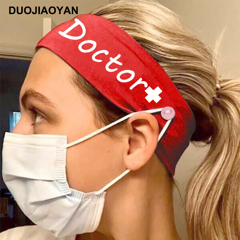 Amazon Creative New Elastic Milk Silk Nurse Doctor Letter Hair Belt Ladies Botón deportivo para mujer