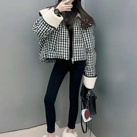 女童拼接羊羔毛大翻领棉服2025冬季新款女孩加厚短款棉衣棉袄外套