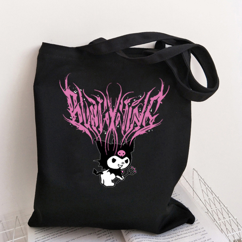 跨境外贸Kuromi Kawaii Y2K印花帆布包原宿单肩包时尚手提购物袋