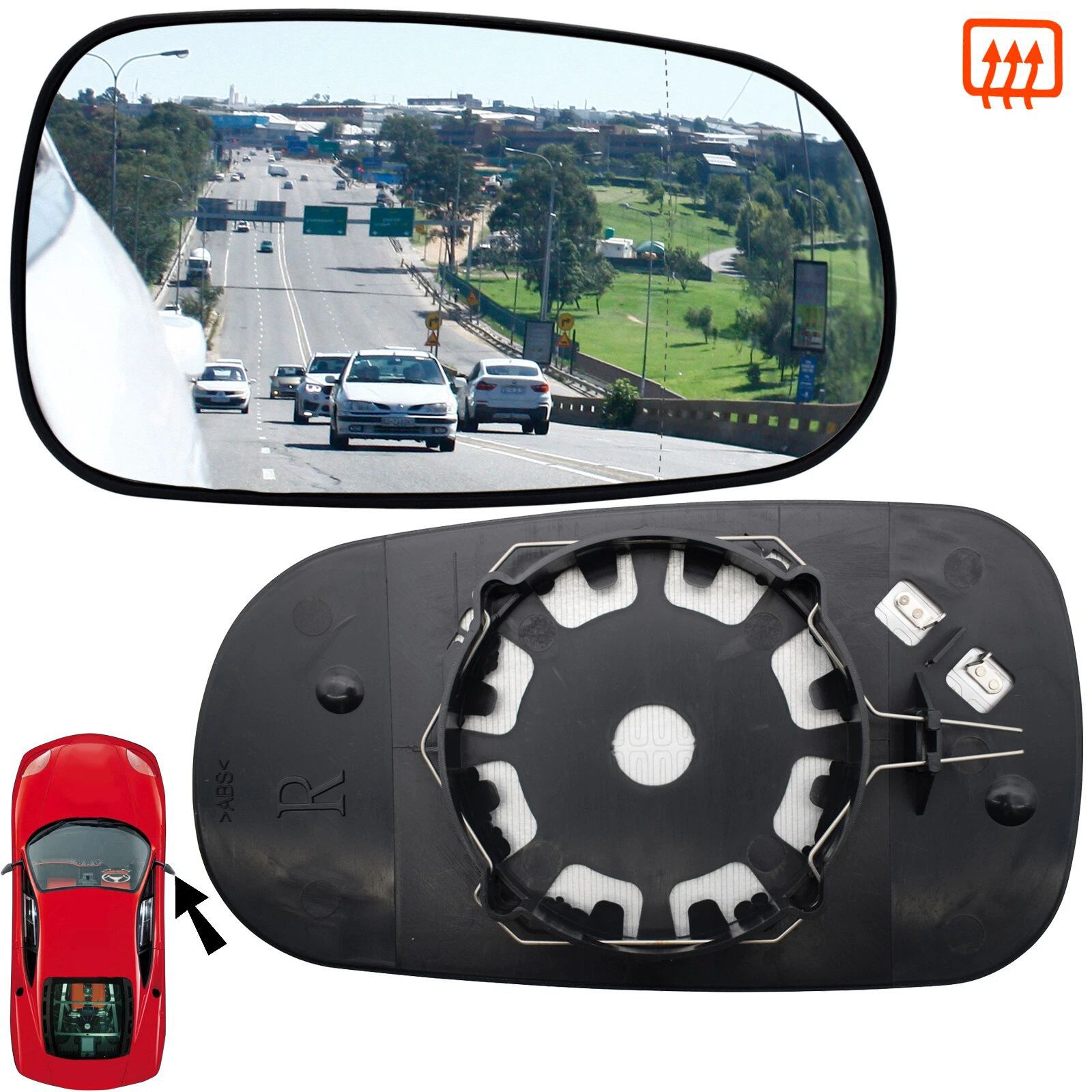 Suitable for Saab 93 03-08 models, left and right side wide-angle rearview mirror, reversing mirror, heated lens