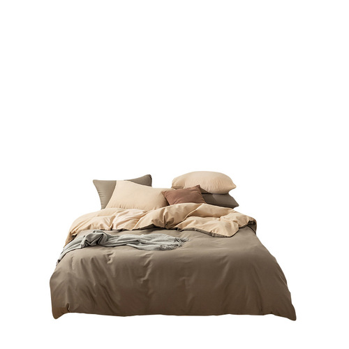 Autumn and winter Nordic 100-count long-staple cotton four-piece set, pure cotton, thickened brushed solid color bed sheet and quilt cover, three-piece set
