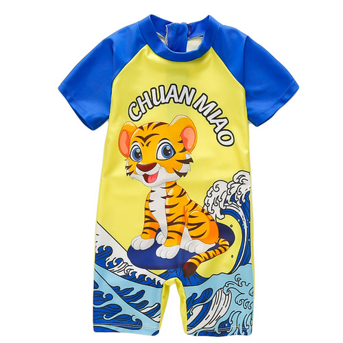 Children's swimsuit, boy's swimsuit, small and medium-sized children's hot spring short-sleeved sunscreen one-piece suit wholesale baby cartoon swimsuit