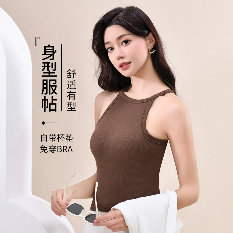 Halter Camisole 여성용 여름 아우터웨어, 가슴 패드 아름 다운 백 브라 원피스 핫 걸 화이트 내베이스 탑 착용
